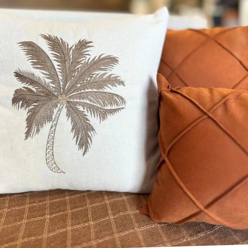 Capa Almofada Bordada Coqueiro Dourada