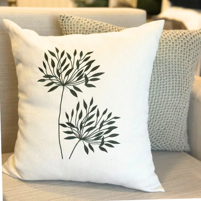 Capa Almofada Bordada Flor Verde